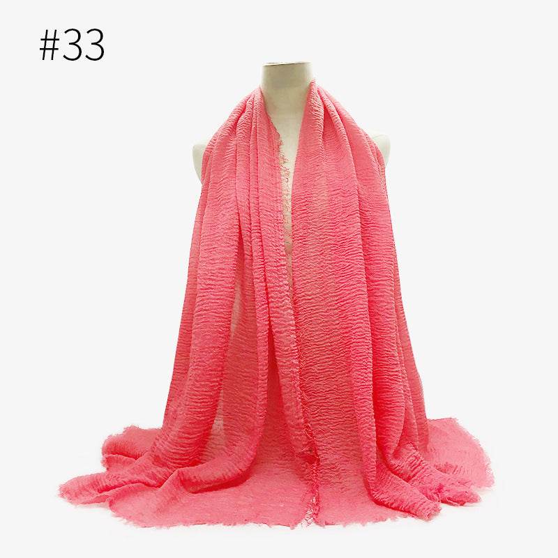 Bubble plain Scarf / cotton scarf fringes women soft solid hijab popular muffler shawls big Pashmina wrap hijab - Mubimart
