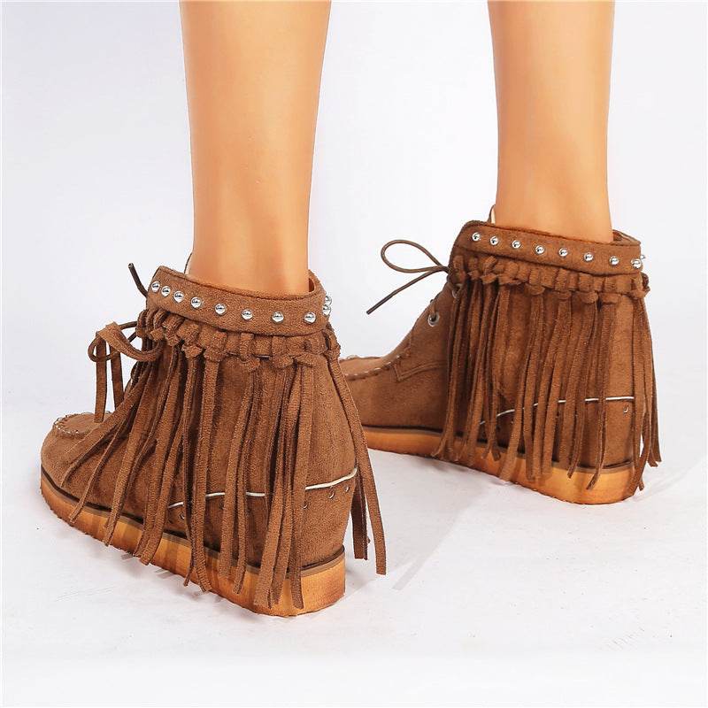 Vintage rivet tassel booties - Mubimart