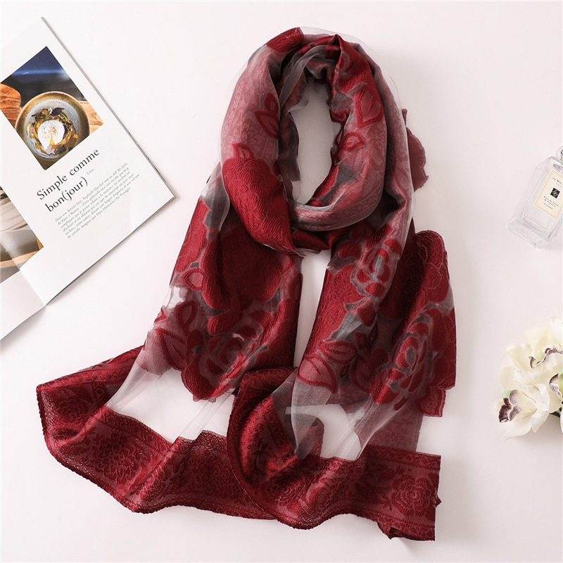 new brand women scarf fashion hollow Embroidery silk scarves lady shawls and wraps spring summer sunscreen beach stoles - Mubimart