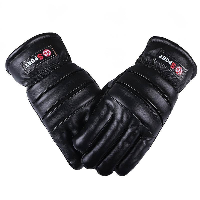 Winter Leather Gloves For Men And Women Velvet Thickened Cold-proof Warm Cycling Anti-slip Touch-screen Large Fleece Gloves - Mubimart
