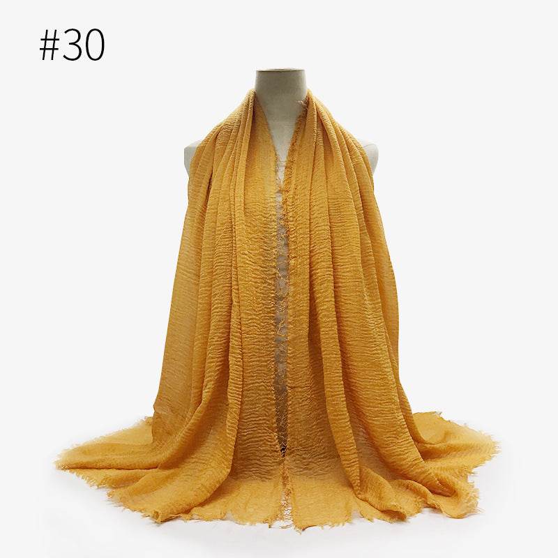 Bubble plain Scarf / cotton scarf fringes women soft solid hijab popular muffler shawls big Pashmina wrap hijab - Mubimart