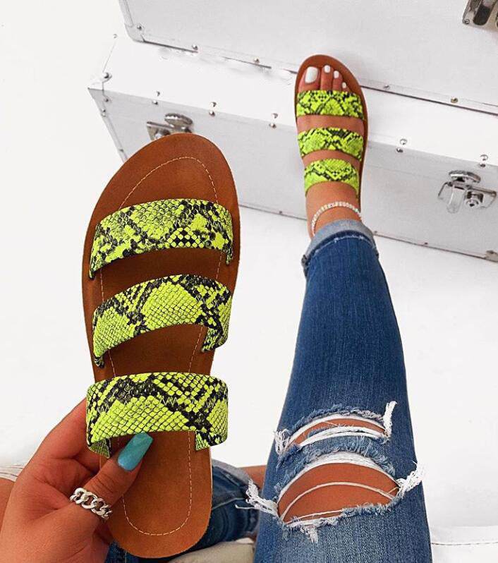 Snakeskin Flat Sandals - Mubimart
