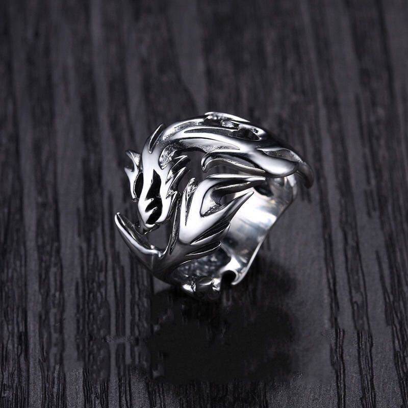 Flame Dragon Silver Ring Men - Mubimart