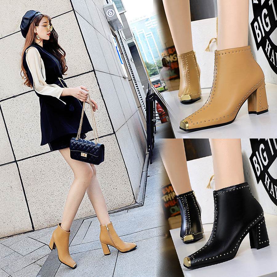 Square toe rivet booties - Mubimart