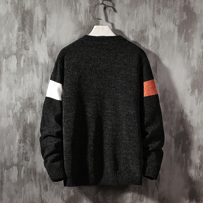 Loose-colored pullover sweater handsome sweater