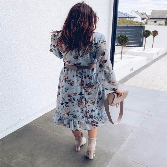 V-neck print dress maxi - Mubimart