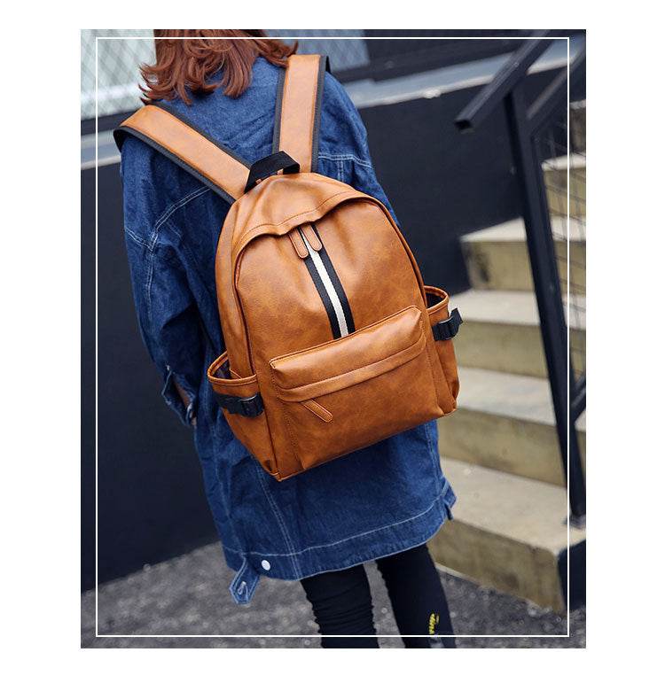 Men and women pu leather backpack - Mubimart