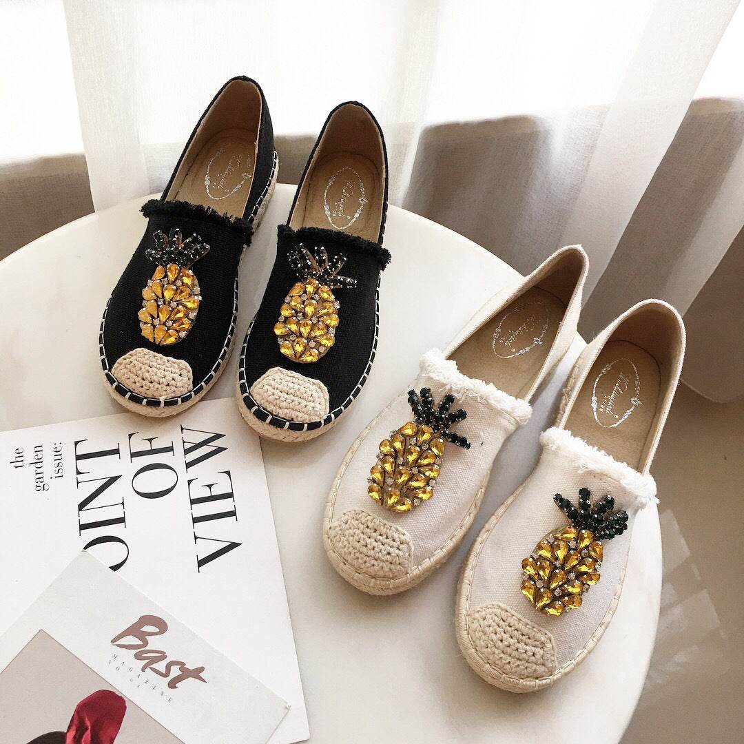 Pineapple Rhinestone Flats - Mubimart