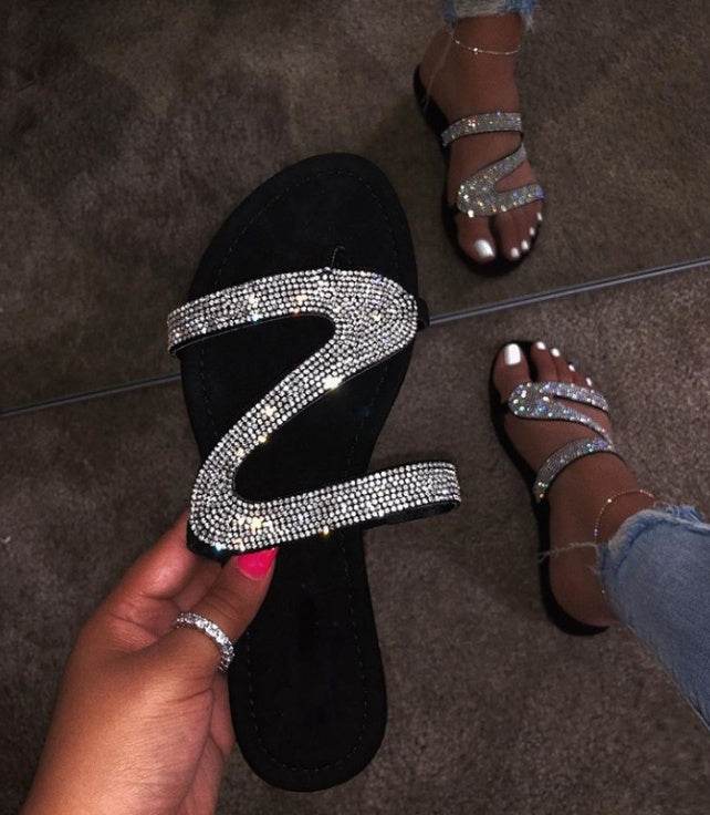 Diamond flat sandals slippers - Mubimart