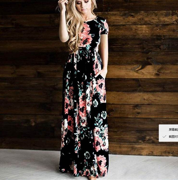 Women's Flower Printing Maxi Dress - Mubimart