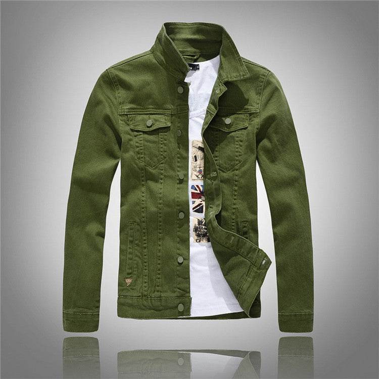 Denim jacket men's gray washed denim jacket - Mubimart