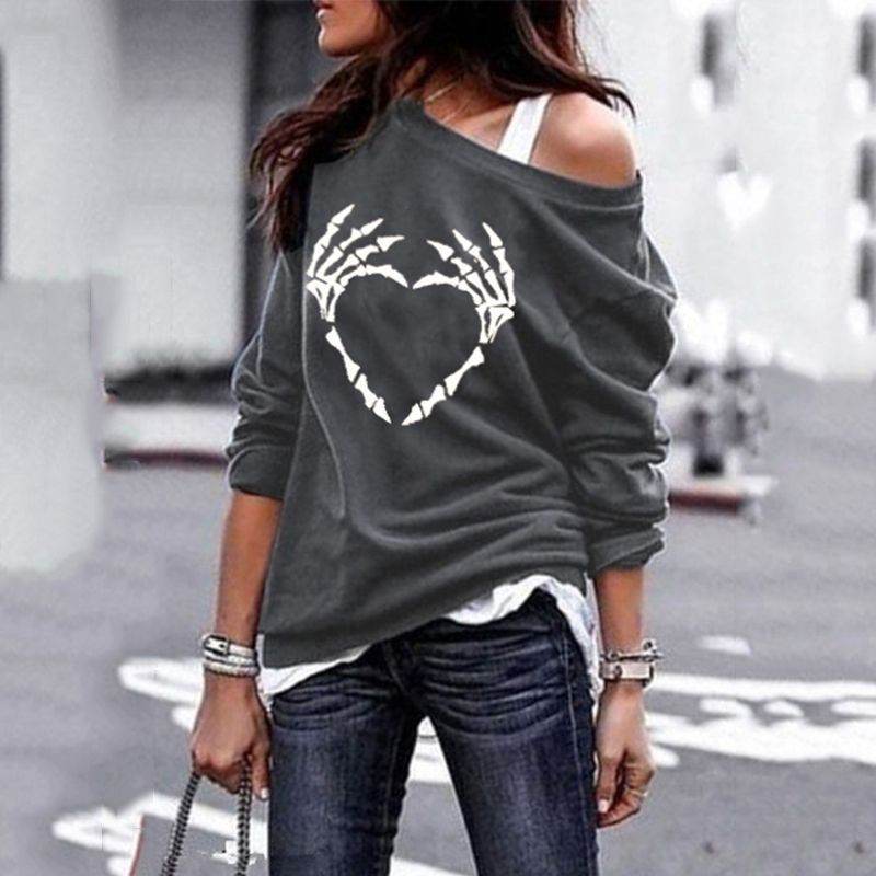 Plus Size Gothic Skeleton Pattern Sweatshirts - Mubimart
