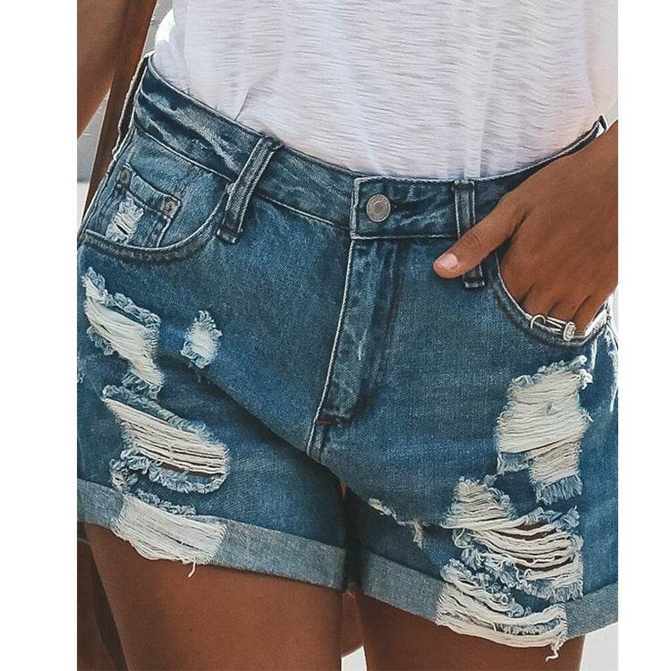 Women denim shorts ripped - Mubimart