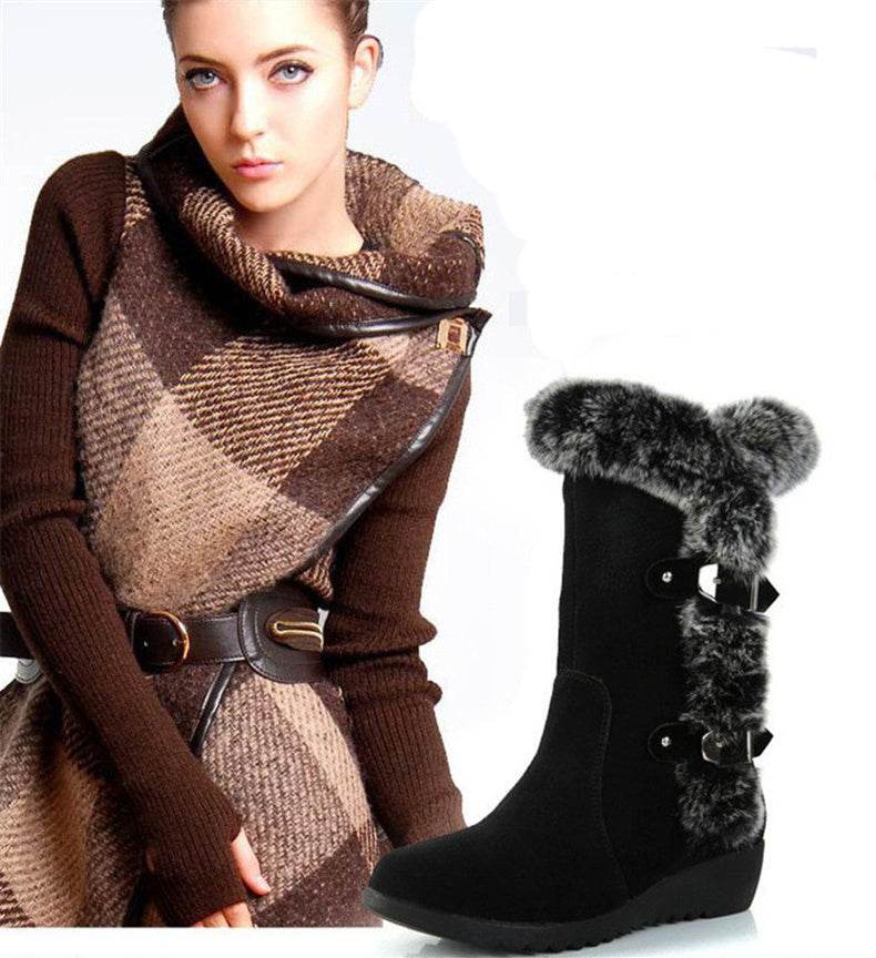 Snow Boots Mid-calf Faux Fur Plush Winter Women Boots - Mubimart