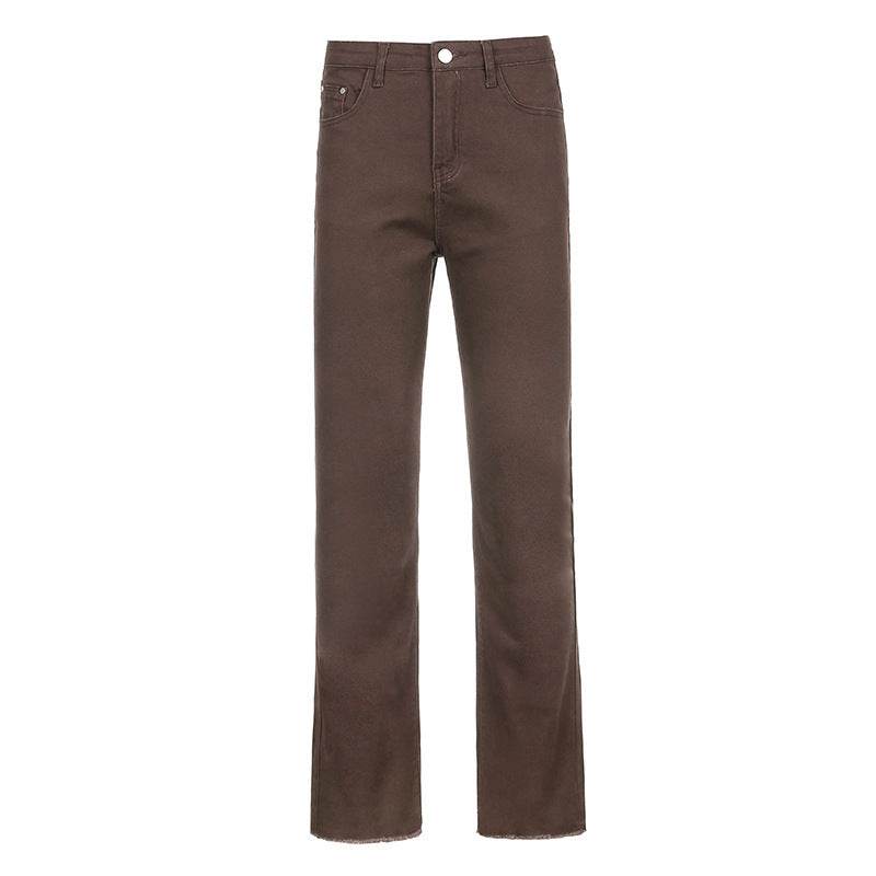 Brown High Waist Stretch Bootcut Jeans Women Casual Pants - Mubimart