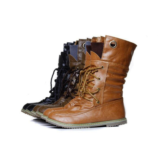 Cross-Lace Flat Ankle Boots Martin Boots - Mubimart
