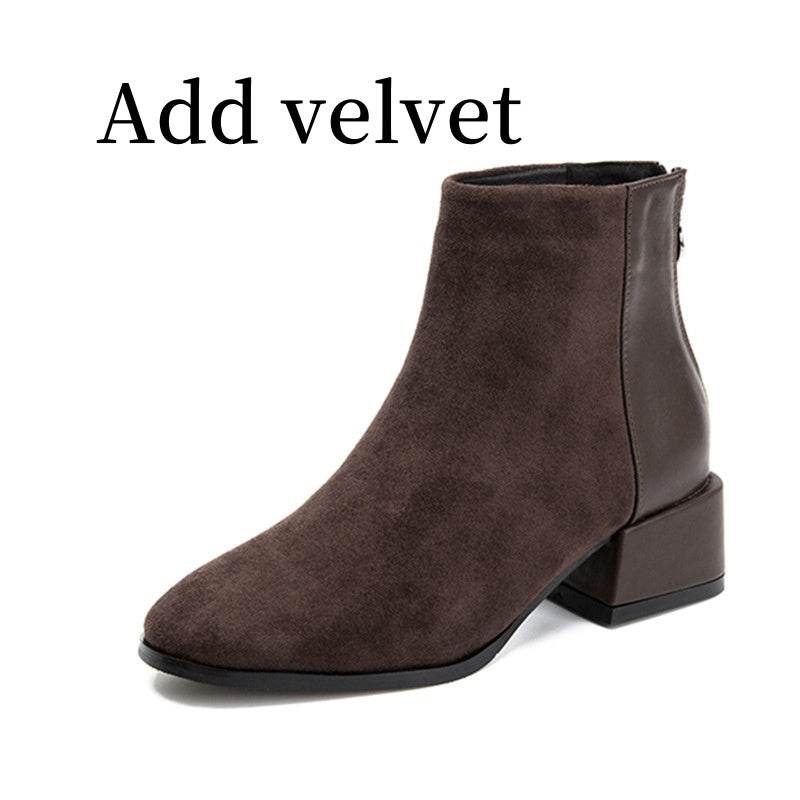 Retro Square Heel Pointed Toe Ankle Boots Fashion Versatile Chelsea Boot Women's Shoes - Mubimart