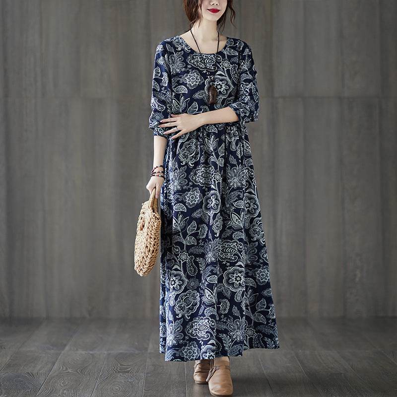 Plus Size Oversized Print Long-sleeve Dress Women - Mubimart