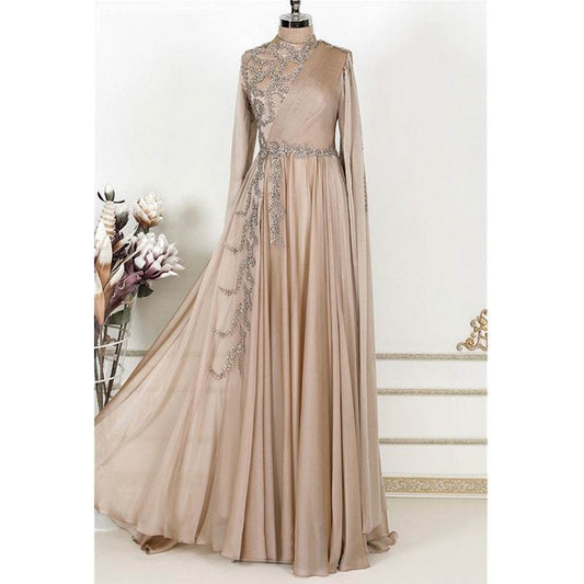 Champagne Muslim Evening Dress Formal Party - Mubimart