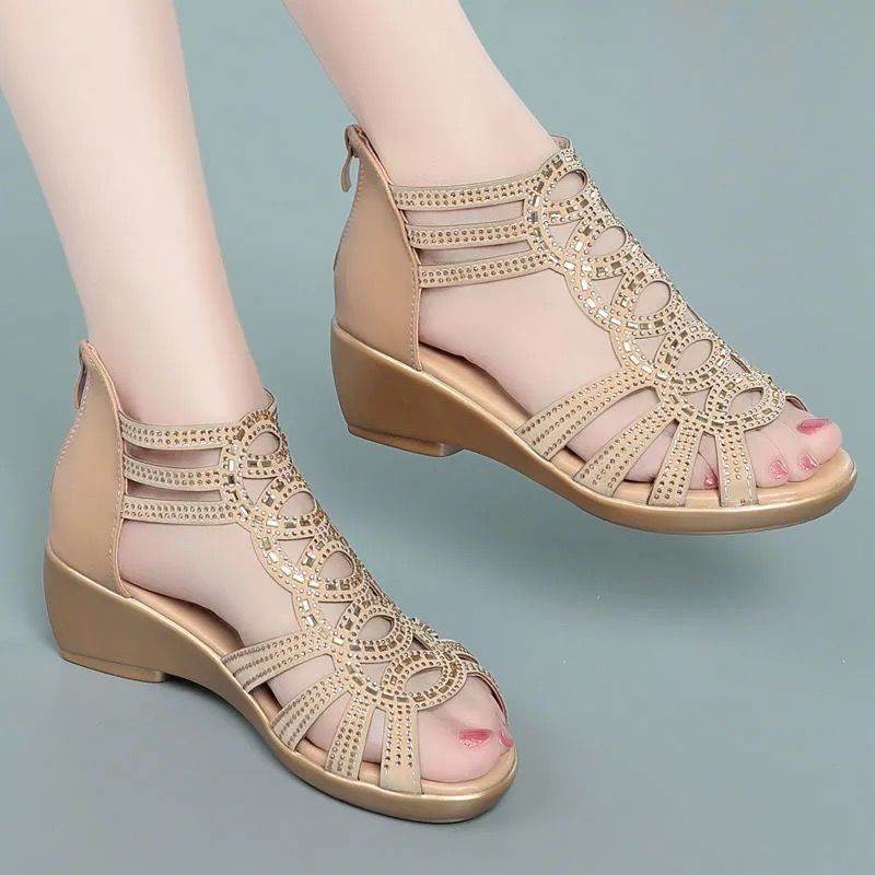 Womens Flat Shoes For Middle Aged Mothers With Wedge Heels - Mubimart