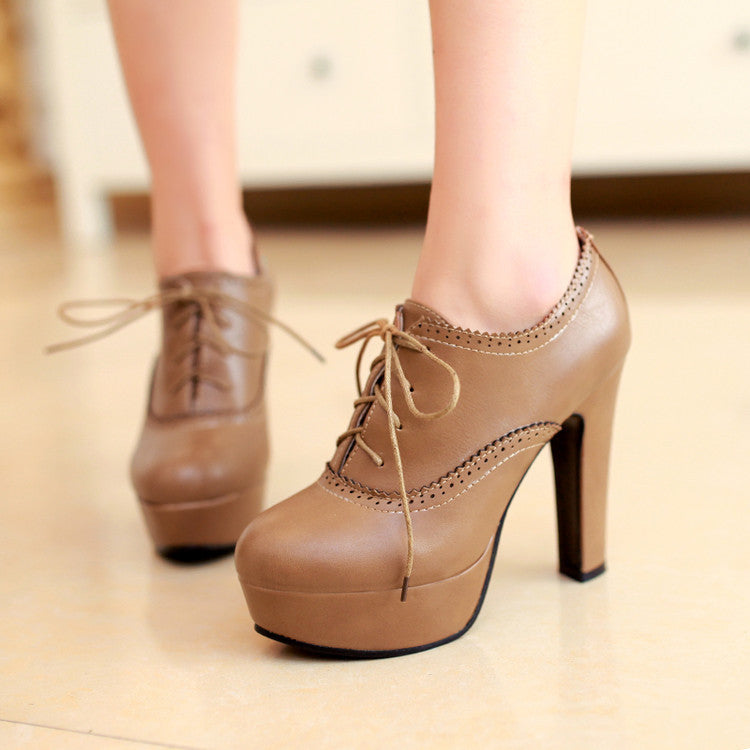 Women's Platform Front Lace Up High Heels