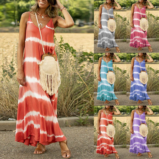 Printed Striped Plus Size Maxi Maxi Dress - Mubimart