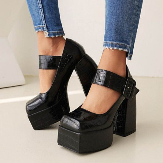 Women's Chunky Heel Pumps Shoes - Mubimart