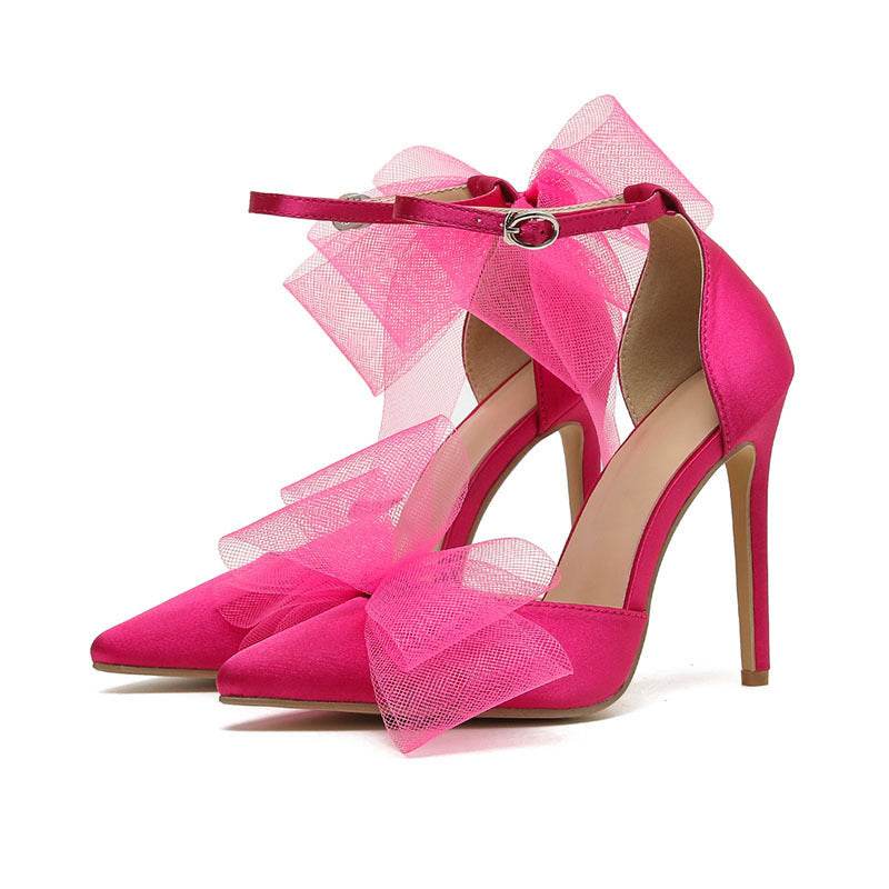 Plus Size Bow Stiletto Pointed Toe Pumps - Mubimart