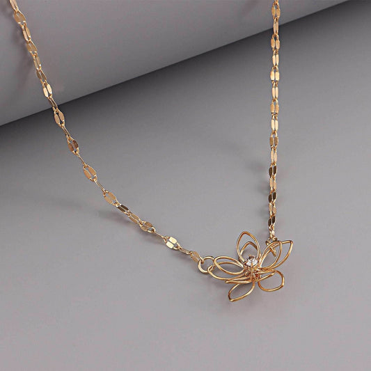 Simple Clavicle Chain Hollow Lotus Necklace Women - Mubimart
