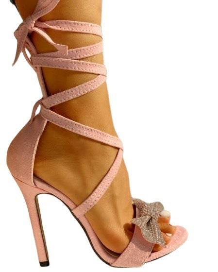 Women's Super High Heel Strappy Open-toe Rhinestone Sandals - Mubimart