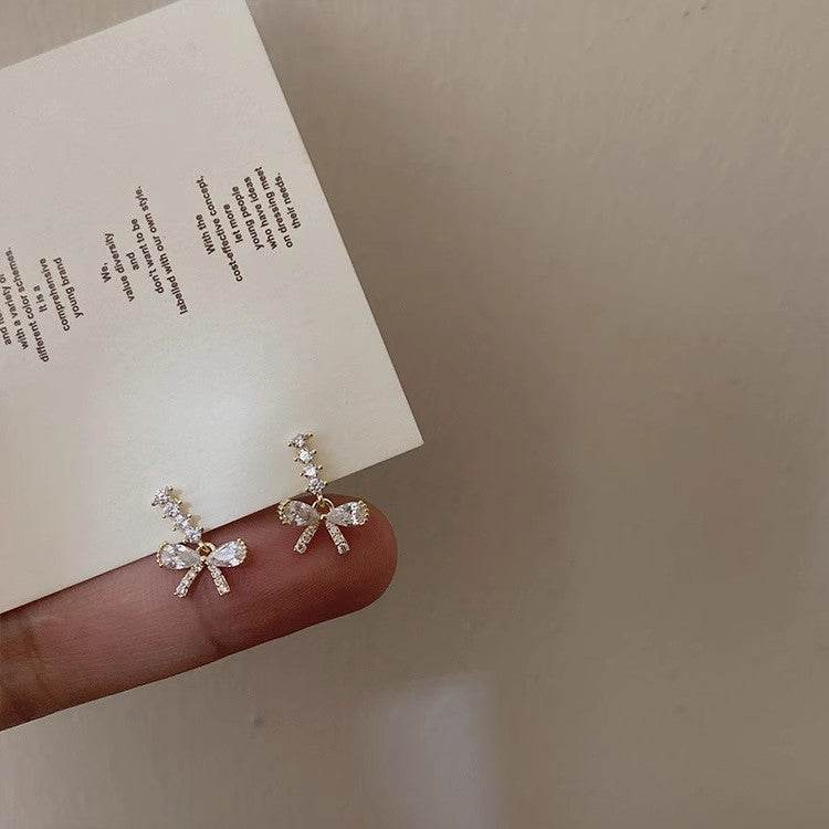 Sparking Zirconium Bow Stud Earrings Women - Mubimart