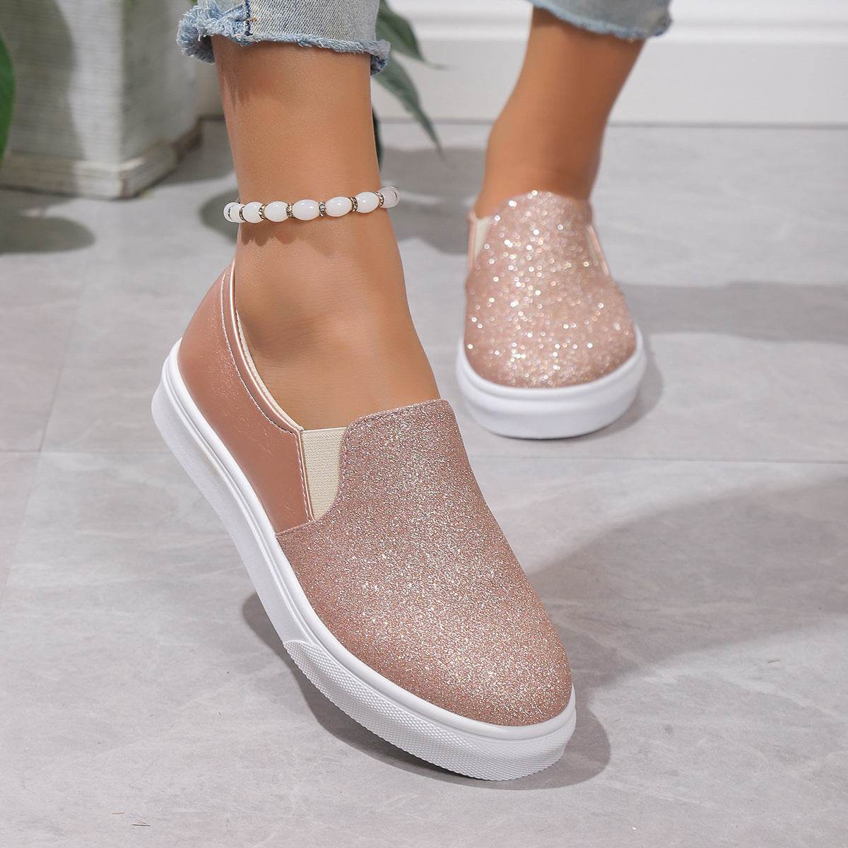 Stylish Casual Shoes Sale Plus Size Sequined Flat Women Loafers - Mubimart
