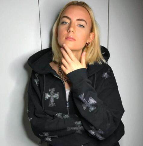 Hoodie Round Neck Loose Letter Rhinestone Zipper - Mubimart