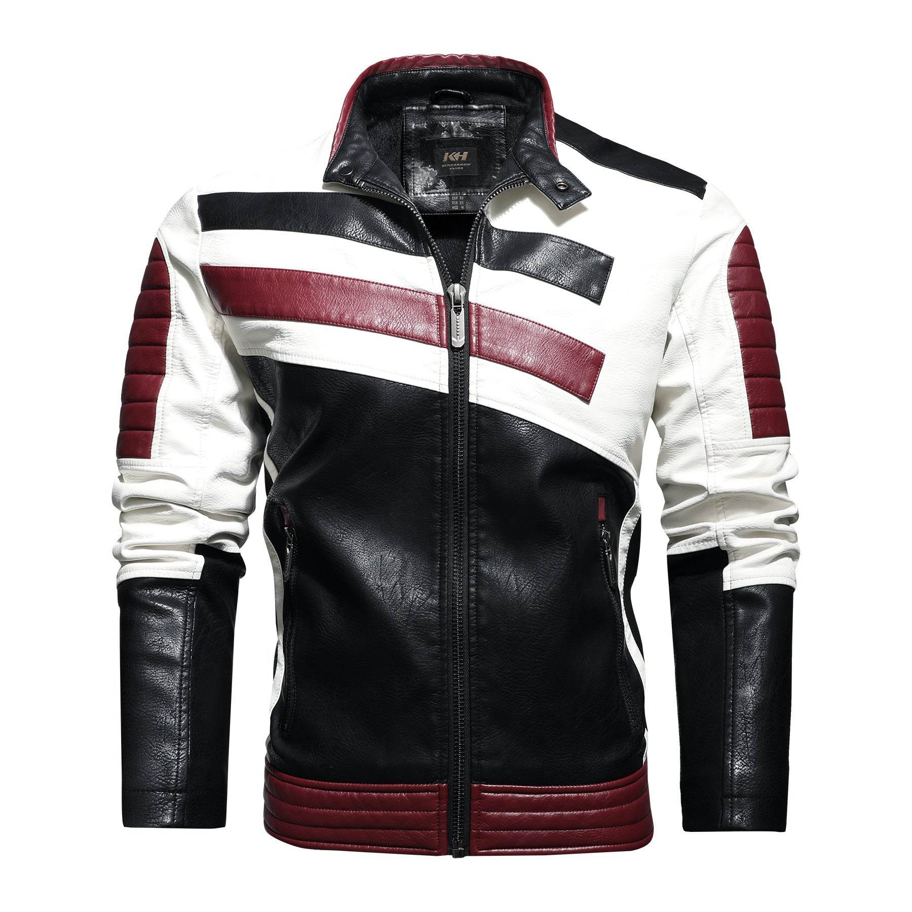 Mens Leather Jackets Motorcycle Stand Collar - Mubimart