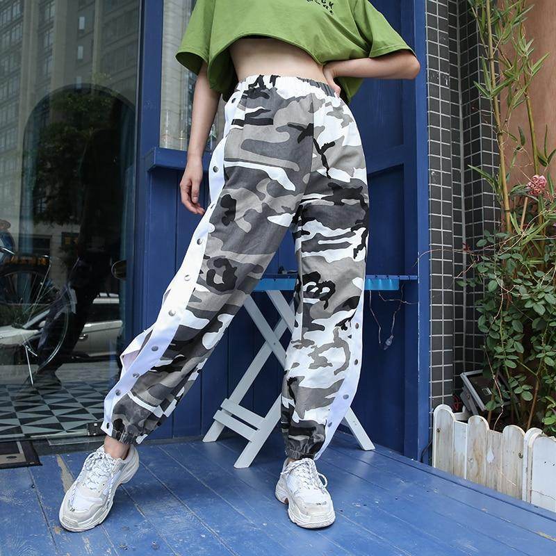 CAMO JOGGER BUTTON UP PANTS - Mubimart