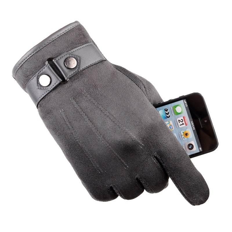 Winter and autumn touch screen gloves men plus velvet warm thick driving cycling cycling casual cotton gloves - Mubimart