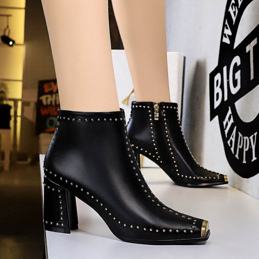 Square toe rivet booties - Mubimart