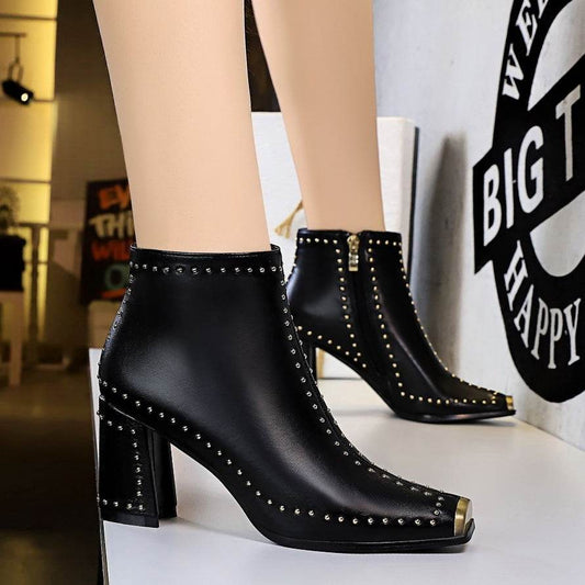 Square toe rivet booties - Mubimart