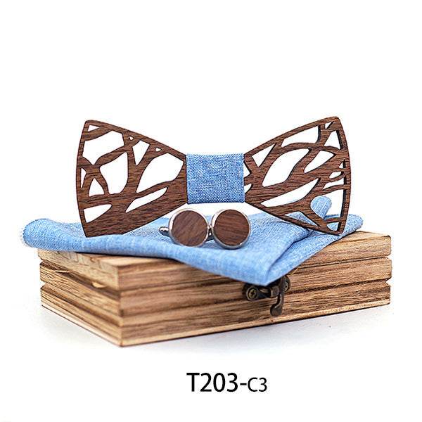 Handmade men's plaid bow tie plain wooden personality bow tie - Mubimart