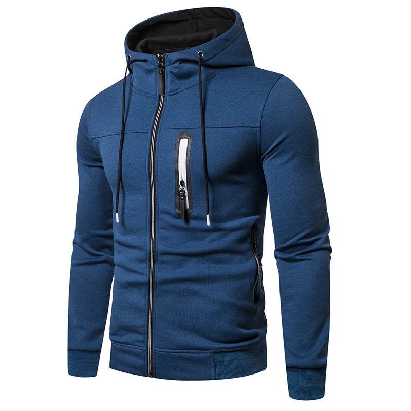 New Simple Splicing Zipper Hooded Long Sleeve Hoodie - Mubimart