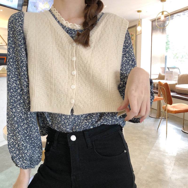 Sleeveless sweater vest sweater - Mubimart