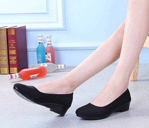 Cloth shoes wedge heel low heel work shoes soft bottom mother shoes - Mubimart