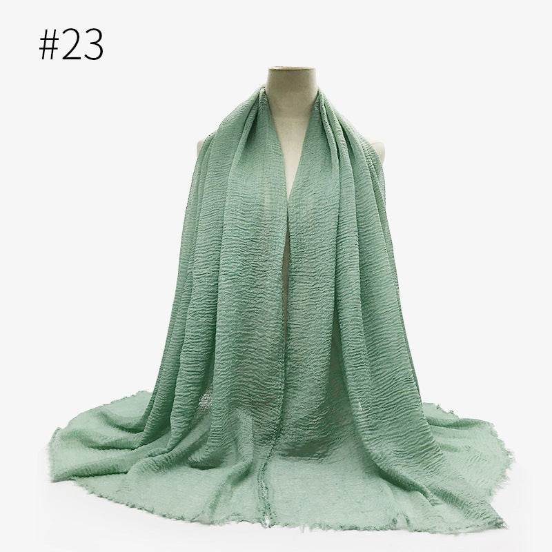 Bubble plain Scarf / cotton scarf fringes women soft solid hijab popular muffler shawls big Pashmina wrap hijab - Mubimart