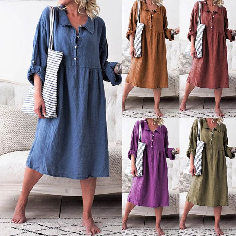 Loose button midi dress - Mubimart