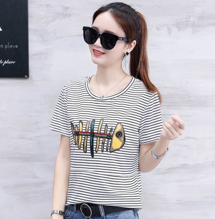 Striped short sleeve t-shirt for women - Mubimart