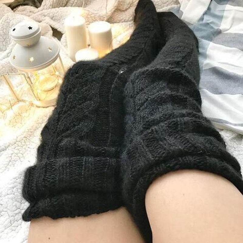 Knitted socks over the knee lengthened stockings - Mubimart