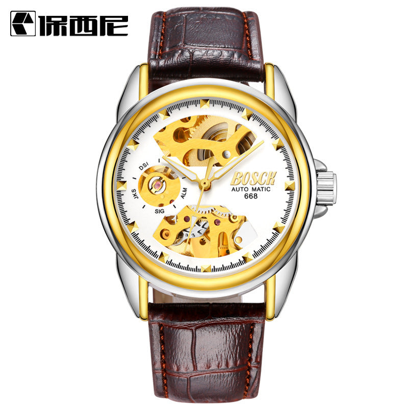 Pausini automatic mechanical watches Mens watch Korean business hollow waterproof mechanical watch wholesale gift