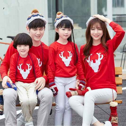 Christmas deer head long sleeve family wear - Mubimart