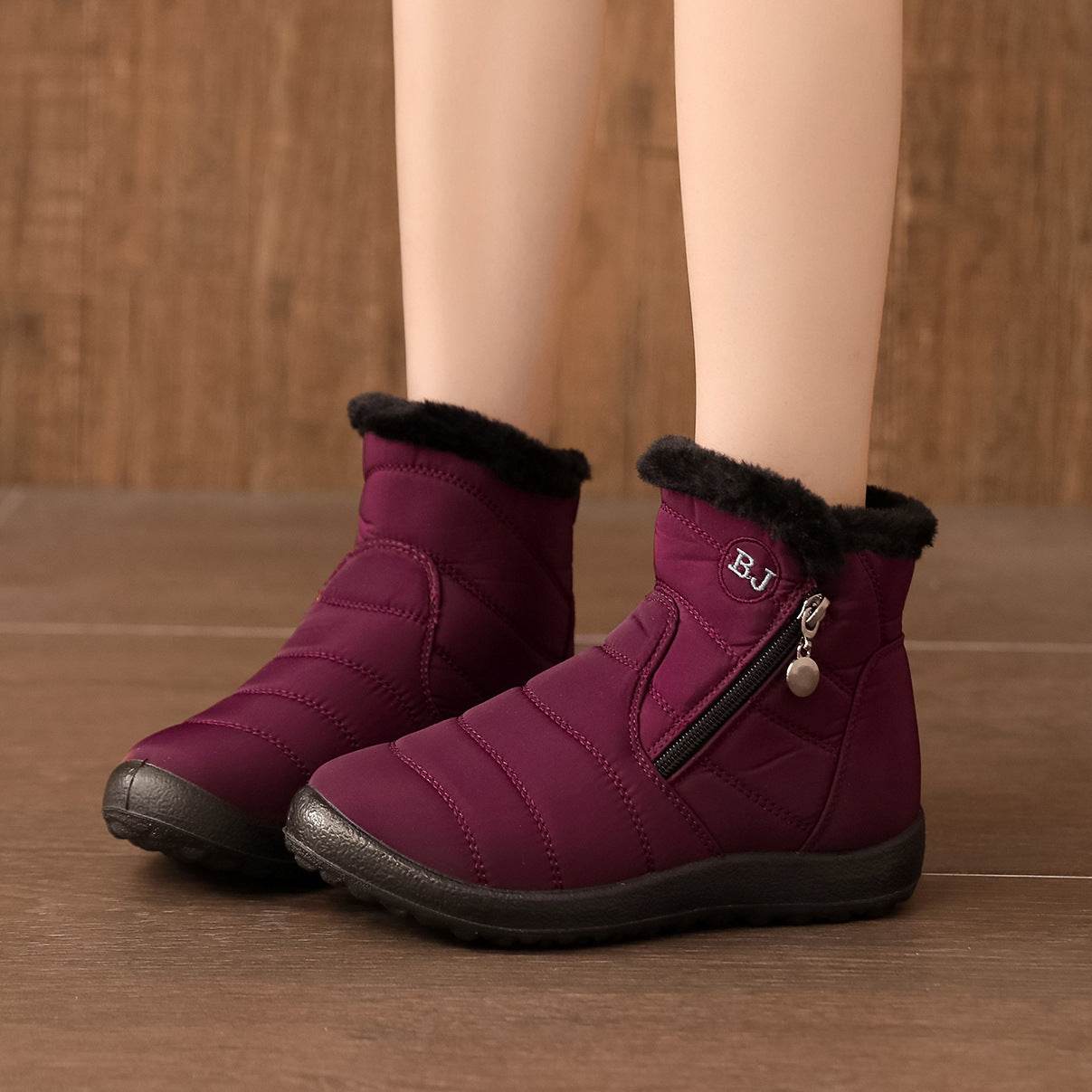 Side Zipper Mid-calf Widened Waterproof Plus Size Snow Boots - Mubimart