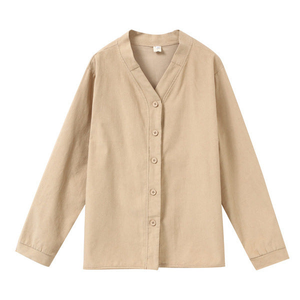 Loose plus size corduroy shirt - Mubimart -  